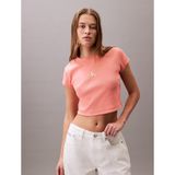 CALVIN KLEIN CALVIN KLEIN Kadın Marka Logolu Pamuklu Bisiklet Yakalı Dar Kesimli Crop Günlük Kullanıma Uygun Pembe T-Shirt LV047AB802 VDW