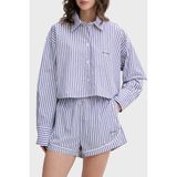 Calvin Klein Çizgili Cropped Fit Pamuklu Poplin Gömlek LV00QS7605519 Bayan Gömlek LV00QS7605 519 - Mor