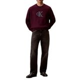 Calvin Klein CK Yazı Desen Uzun Kol Pamuklu Bisiklet Yaka Sweatshirt, L, LV04RE200G, Mor, erkek