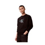 Calvin Klein CK Yazı Desen Uzun Kol Pamuklu Bisiklet Yaka Sweatshirt, M, LV04RE200G, Siyah, erkek