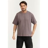 Calvin Klein Cozy Flatback Rib SS Relaxed Tee Erkek Bisiklet Yaka T-Shirt, Kahverengi, M Beden