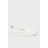 Calvin Klein Deri Logolu Sneaker Ayakkabı YW0YW0187702R Bayan Ayakkabı YW0YW01877 02R - Beyaz - Gümüş