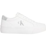 Calvin Klein Deri Logolu Sneaker Ayakkabı YW0YW0187702R Bayan Ayakkabi YW0YW01877 02R, Beyaz Parlak Beyaz Gümüş, 39 EU, numeric_39