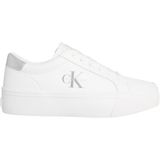 Calvin Klein Deri Logolu Sneaker Ayakkabı YW0YW0187702R Bayan Ayakkabi YW0YW01877 02R, Beyaz Parlak Beyaz Gümüş, 39 EU, numeric_39