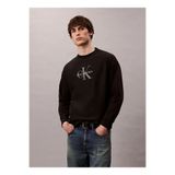 Calvin Klein Erkek %100 Pamuklu CK Logolu Yuvarlak Yakalı Uzun Kollu Mavi Sweatshirt