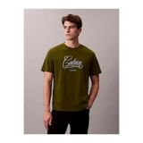 Calvin Klein Erkek 20's Script Grafik Detaylı T-shirt, Yeşil, XL