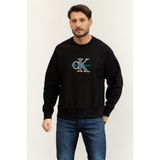 Calvin Klein Erkek CK Yazı Desen Uzun Kol Pamuklu Bisiklet Yaka Siyah Sweatshirt