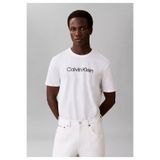 Calvin Klein Erkek Kısa Kol Bisiklet Yaka CALVIN Yazı Desenli Pamuklu Beyaz T-Shirt