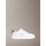 Calvin Klein Erkek Logo Kabartmalı Düşük Bilekli %100 Deri Beyaz-Kahverengi Sneaker YM0YM01344-05O - Beyaz - Kahverengi