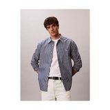 Calvin Klein Erkek Ls Stripe Washed Poplin Relaxed Fit Gömlek - Mavi - XL