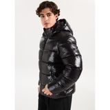 Calvin Klein Erkek Normal Fit Kapitone Mont, M, Glossy Channeled, Siyah, mens