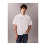 Calvin Klein Erkek Normal Kalıp Yuvarlak Yaka Pamuklu Logo Detaylı Kısa Kollu Beyaz T-Shirt