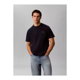 Calvin Klein Erkek Normal Kesim CK Logo İşlemeli Yuvarlak Yakalı Pamuklu Kısa Kollu Lacivert T-Shirt