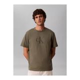 Calvin Klein Erkek Normal Kesim Yuvarlak Yakalı CK Logo Baskılı Pamuklu Kısa Kollu Haki T-Shirt