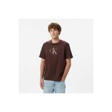 Calvin Klein Erkek Normal Kesim Yuvarlak Yakalı CK Logo Baskılı Pamuklu Kısa Kollu Kahverengi T-Shirt