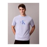 Calvin Klein Erkek Normal Kesim Yuvarlak Yakalı CK Logo Baskılı Pamuklu Kısa Kollu Mavi T-Shirt