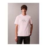 Calvin Klein Erkek Normal Kesim Yuvarlak Yakalı CK Logo Baskılı Pamuklu Kısa Kollu Pembe T-Shirt
