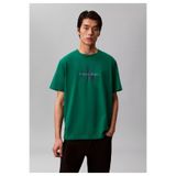 Calvin Klein Erkek Normal Kesim Yuvarlak Yakalı CK Logo Baskılı Pamuklu Kısa Kollu Yeşil T-Shirt