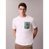 Calvin Klein Erkek Regular Fit %100 Pamuklu Baskılı Kısa Kollu Beyaz T-Shirt LV04RE803G-YAA