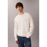 Calvin Klein Erkek Relaxed Fit Monogram Nakışlı Bisiklet Yaka Kazak - Krem - Tofu