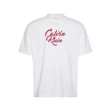 Calvin Klein Erkek T-Shirt, Bisiklet Yaka, Cursive Graphic Baskı, Beyaz, M Beden