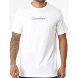 Calvin Klein Erkek T-Shirt CK Kısa Kollu Yuvarlak Yaka Baskılı Ürün NM2170E S/S Bisiklet Yaka, Beyaz (Classic White W/ Blue Descent Logo), M