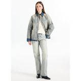 Calvin Klein Eskitme Desenli Rahat Kalıp Geniş Paça Pamuklu Denim Pantolon, 28, LV147D735G-YYD, Mavi, Kadın