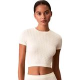 Calvin Klein Fildişi Kadın Standart Baklava Desenli T-Shirt LV00QS7546 Ck Women