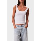 Calvin Klein Fitilli Logolu Pamuklu Slim Fit Yuvarlak Yaka Atlet LV047A804GYAA Bayan Atlet LV047A804G Yaa - Beyaz