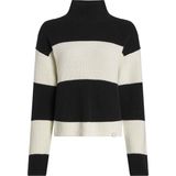Calvin Klein Jeans Balıkçı Yaka Standart Çizgili Beyaz Kazak Kadın Chunky Loose Hıgh Neck Sweater - M