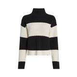 Calvin Klein Jeans Balıkçı Yaka Standart Çizgili Beyaz Kazak Kadın CHUNKY LOOSE HIGH NECK SWEATER