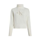 Calvin Klein Jeans Balıkçı Yaka Standart Nakışlı Beyaz Kazak Kadın CHENILLE MONOLOGO SWEATER