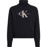 Calvin Klein Jeans Balıkçı Yaka Standart Nakışlı Siyah Kazak Kadın Chenılle Monologo Sweater - XS