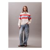 Calvin Klein Jeans Dik Yaka Çizgili Beyaz Kadın Sweatshırt LV047C229GXEM