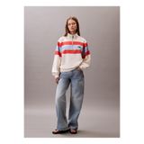 Calvin Klein Jeans Dik Yaka Çizgili Beyaz Sweatshirt, XL, LV047C229G, WHITE, kadın