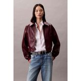 Calvin Klein Jeans Kısa Kesim Kırışık Suni Deri Kadın Bordo Ceket LV047C518G-VLP - Kırmızı