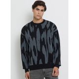 Calvin Klein Jeans Lacivert Erkek Relaxed Desenli Kazak LV04RD310GWD7 Ls Abstract Jacquard - M