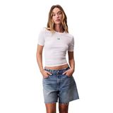 Calvin Klein Jeans Modal Fitilli T-shirt, L, P60262S5997, BEYAZ, Kadın