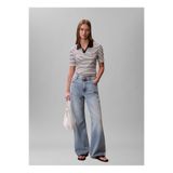 Calvin Klein Jeans Siyah - Beyaz Kadın Standart Çizgili Polo T-Shirt SS MONOLOGO BABY RIB POLO STRIP