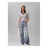 Calvin Klein Jeans Siyah - Beyaz Standart Çizgili Polo T-Shirt, L, LV047F835G, Black Stripe, Kadın