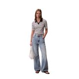 Calvin Klein Jeans Siyah - Beyaz Standart Çizgili Polo T-Shirt, M, LV047F835G, Black Stripe, Kadın