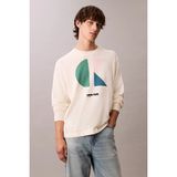 Calvin Klein Jeans Uzun Kollu Renk Bloklu Grafik Pamuklu Beyaz Erkek Kazak LV04RC303G-YAS
