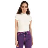 Calvin Klein Kadın Bisiklet Yaka T-Shirt, Ivory, L Beden