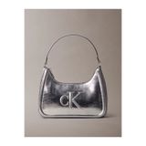 Calvin Klein Kadın Büyük CK Logolu Kısa Askılı Parlak Deri Gümüş Omuz Çantası LV04F3332G-3JH
