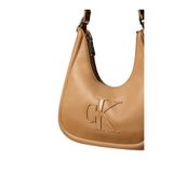 Calvin Klein Kadın Deri Kısa Kulp Fermuar Kapama CK Logo Desenli Kahverengi1 Çanta