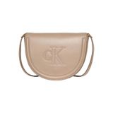 Calvin Klein Kadın Deri Uzun Ayarlanabilir Sap CK Yazı Desenli Bej Omuz Çantası