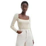 Calvin Klein Kadın Kare Yaka, Uzun Kollu, Basic Bej Kazak