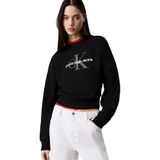 Calvin Klein Kadın LS MONOLOGO FRENCH TERRY RLXD CR Sweatshirt Black S