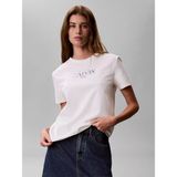 Calvin Klein Kadın Normal Kalıp Logo Baskılı Pamuklu Kısa Kollu Beyaz T-Shirt LV047G806G-YAS - XL