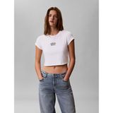 Calvin Klein Kadın Normal Kalıp Logo Baskılı Yuvarlak Yakalı Pamuklu Kısa Kollu Crop Beyaz T-Shirt LV047G828G-YAF